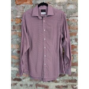 Thomas Dean Shirt Mens 15.5R Red Plaid Casual Dress Button Front 100% Cotton bl